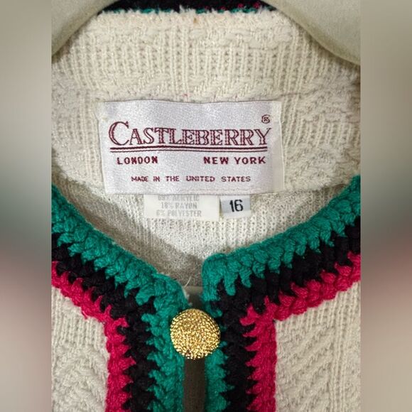VINTAGE Castleberry Classic Cream Academia Collegiate Tweed Knit Lady Jacket 16 - Picture 3 of 10
